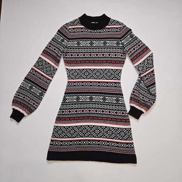 Free People Sweater Dress Medium Faero Balloon Sleeve Wool Nordic Fair Isle - Picture 1 of 9